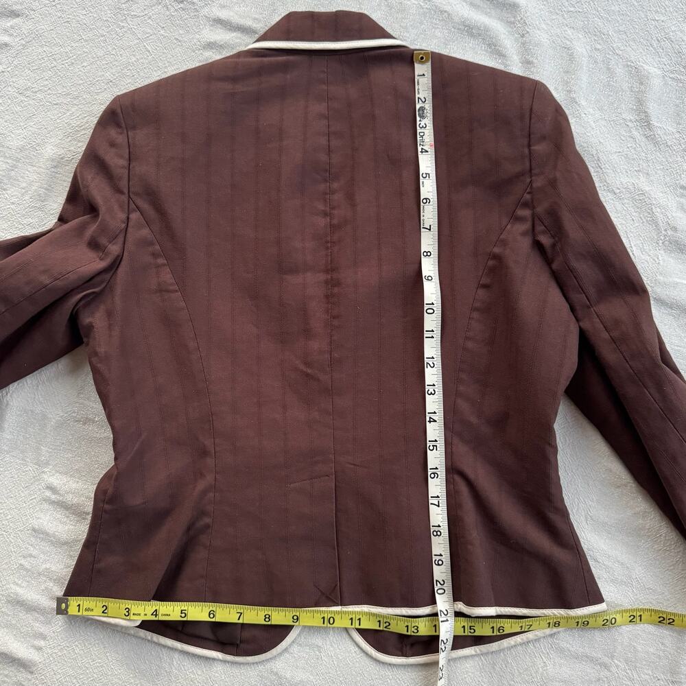 Vintage Nine & Co 100% Cotton Beaded Blazer 10 Brown 90s Cutaway Jacket - Picture 13 of 13